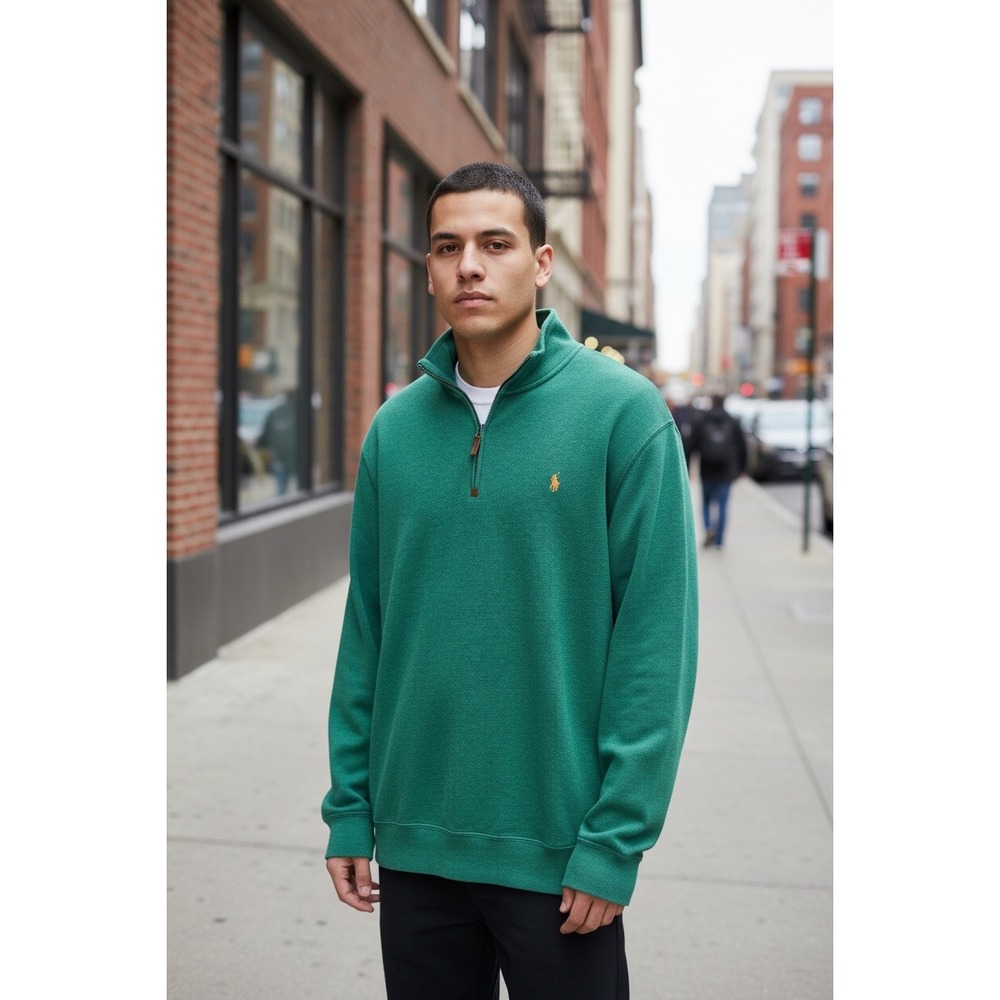 Polo Ralph Lauren Quarter Zip Pullover Green 2XLT Tall Mens Sweater Orange Pony